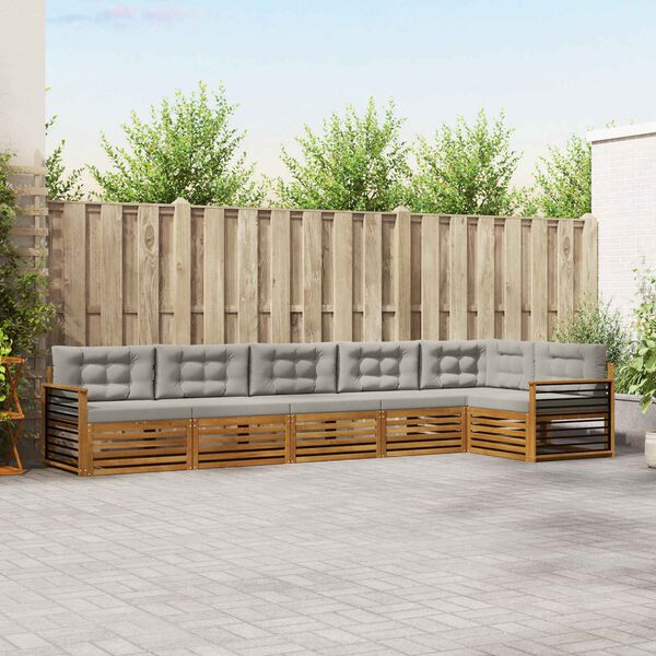 vidaXL Buiten bankenset met kussen 6 pcs Natuurlijk en Lichtgrijs