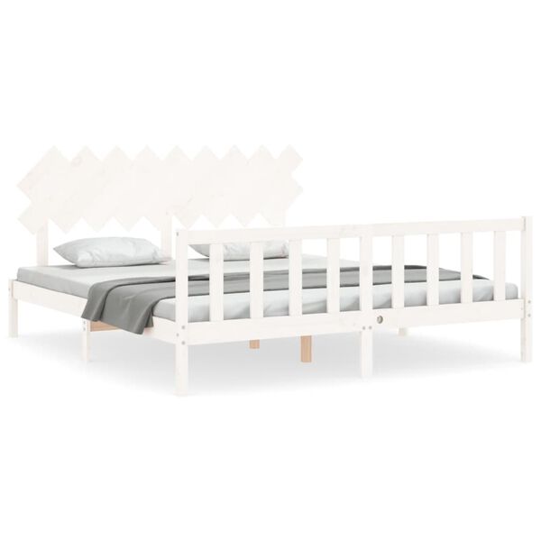 vidaXL Bedframe met hoofdbord massief hout wit Super King Size