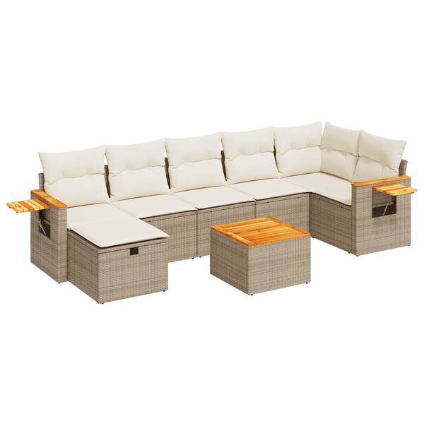 vidaXL 7-delige Loungeset met kussens poly rattan beige