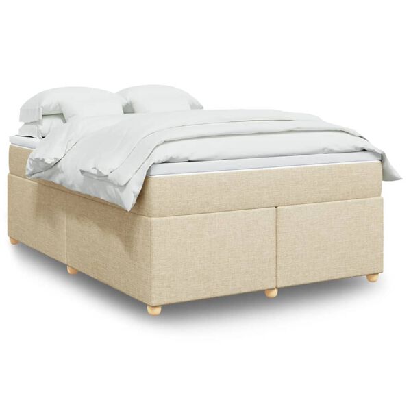vidaXL Boxspring met matras stof crèmekleurig 140x200 cm
