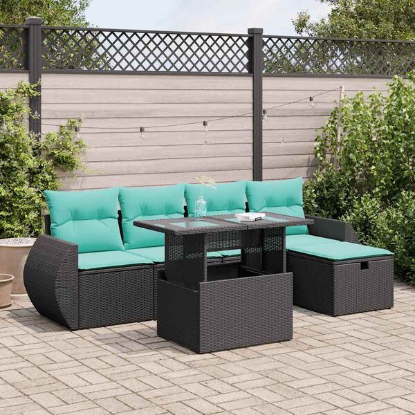 vidaXL 6-delige Loungeset met kussens poly rattan acacia grijs