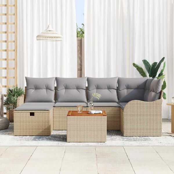 vidaXL Tuin Sofa Set met kussen met opslag 7 pcs Beige Poly riet