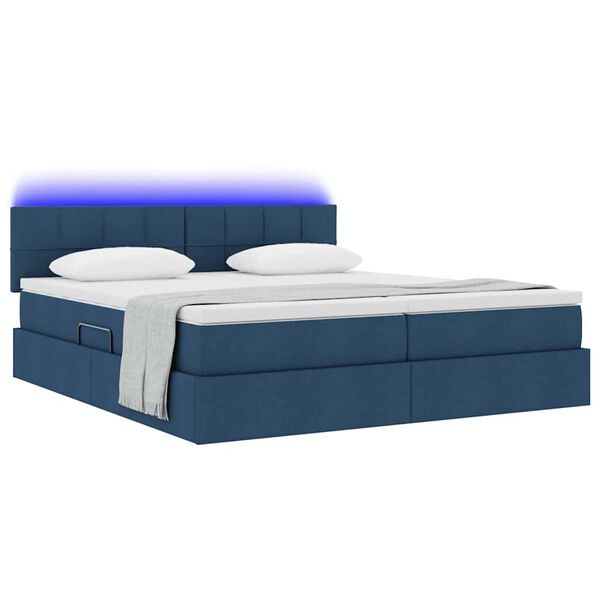 vidaXL Bed met LED-striplichten met hoofdeinde Blauw 180 x 200 cm Stof