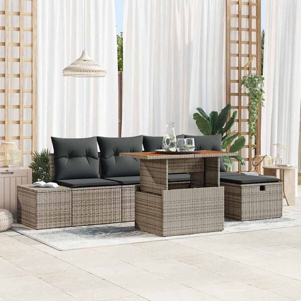 vidaXL Tuin Sofa Set met kussen met opslag 6 pcs Grijs Poly riet