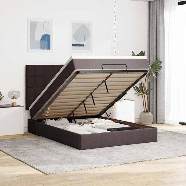 vidaXL Ottoman bed met matras 140x200cm stof donkerbruin