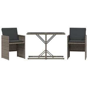 vidaXL 3-delige Bistroset met kussens poly rattan grijs