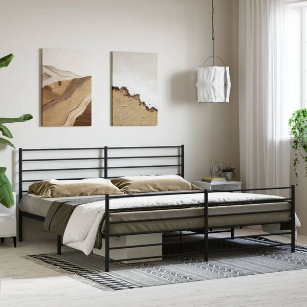 vidaXL Bedframe met voetbord zonder matras metaal zwart 180x200 cm