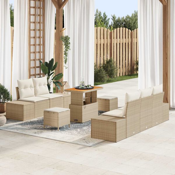 vidaXL Tuinbankenset met kussen 8 pcs Beige poly rattan