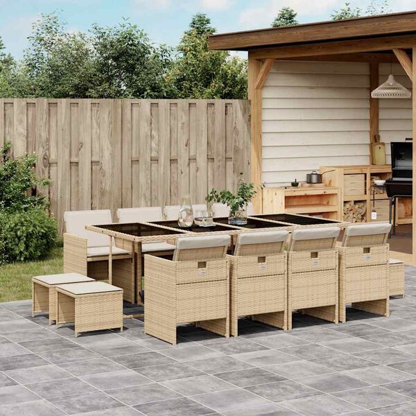 vidaXL 13-delige Tuinset met kussens poly rattan beige