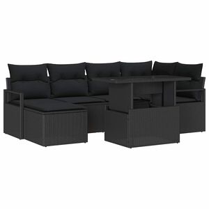 vidaXL Tuin Sofa Set 7 pcs Zwart Poly rattan en gepoedercoat staal