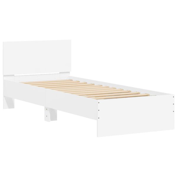 vidaXL Bedframe met hoofdbord en LED-verlichting wit 75x190 cm