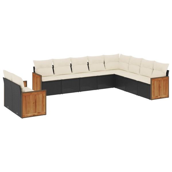 vidaXL 10-delige Loungeset met kussens poly rattan zwart