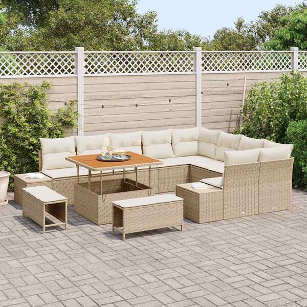 vidaXL Tuinbankenset met kussen met opslag 12 pcs Beige Poly riet