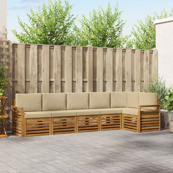 vidaXL Sofa-Sets 6 pcs Natuurlijk en Beige Massief Acaciahout