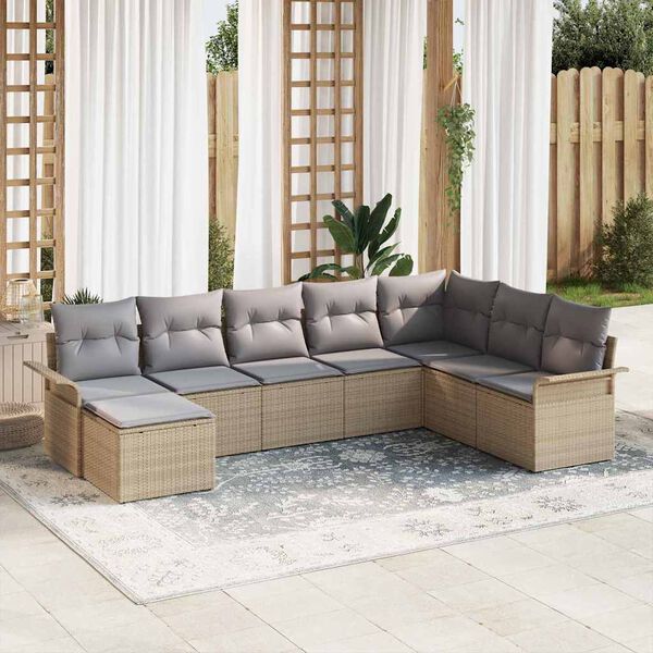 vidaXL Tuin Sofa Set met kussen met opslag 8 pcs Beige Poly riet