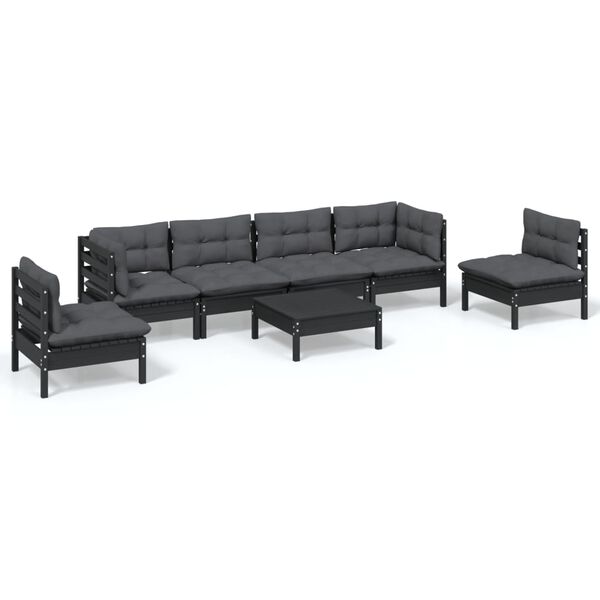 vidaXL 7-delige Loungeset met kussens massief grenenhout
