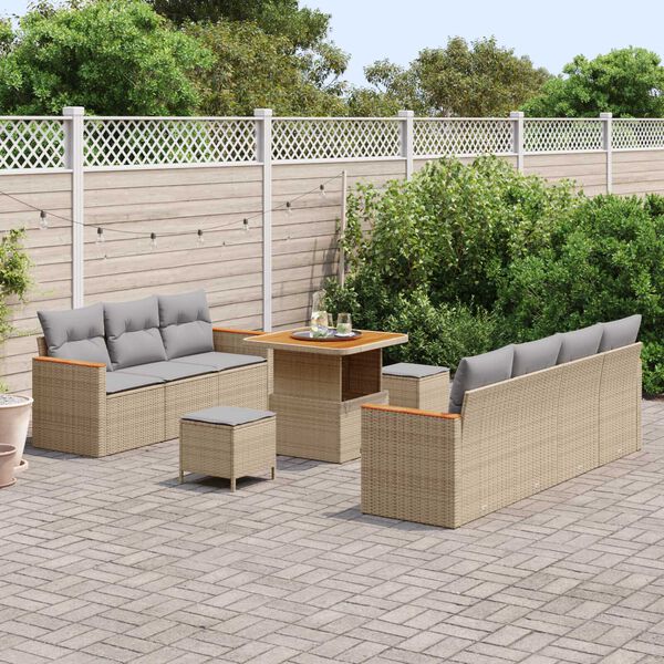 vidaXL Tuinbankenset 10 pcs Beige poly rattan