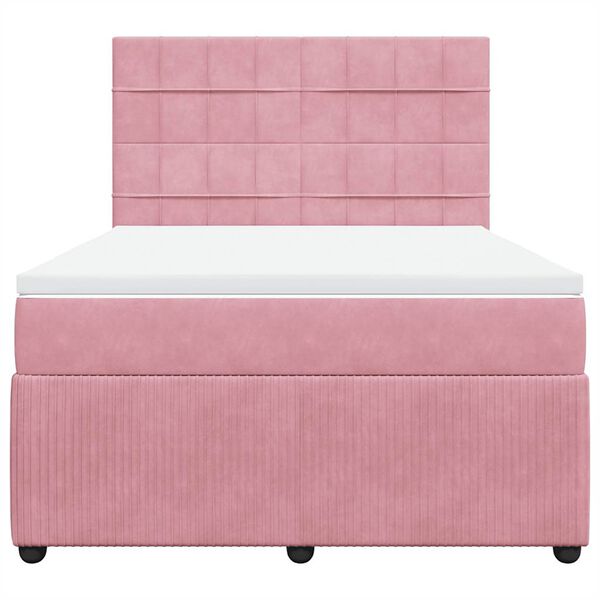vidaXL Boxspring met matras fluweel roze 140x190 cm