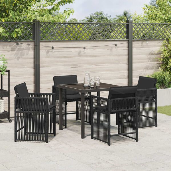 vidaXL Tuin eettafelset 5 pcs Zwart poly rattan