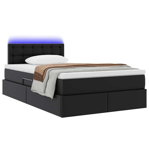 vidaXL Opbergbed met LED met matras Zwart 120 x 190 cm Nep Leer