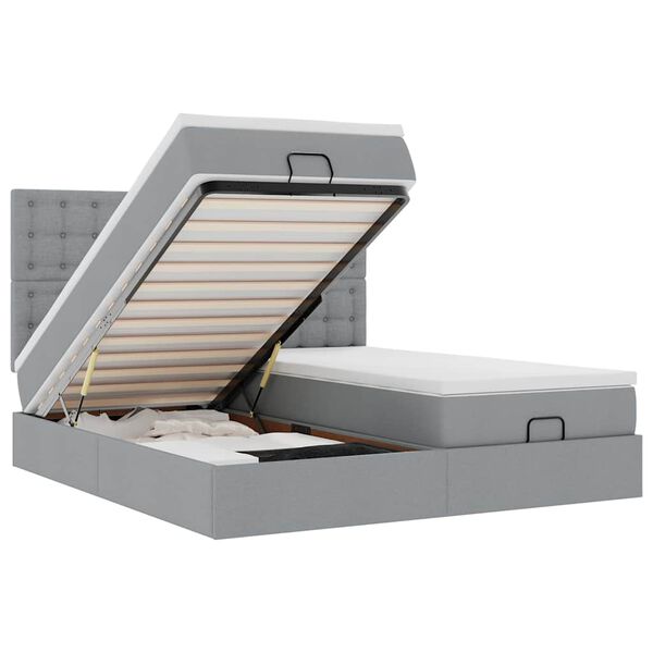 vidaXL Ottoman bed met matrassen en LED's 160x200cm stof lichtgrijs