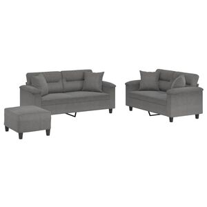 vidaXL 3-delige Loungeset met kussens microvezelstof donkergrijs