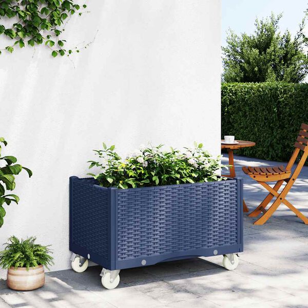 vidaXL Plantenbak met wielen 80x50x54 cm polypropeen blauwgrijs