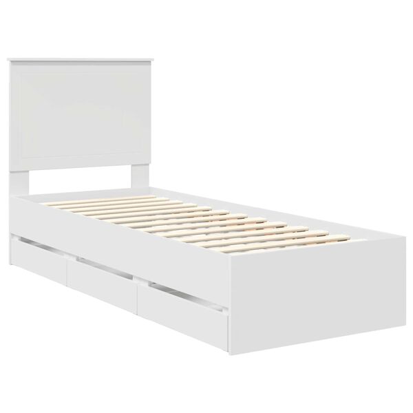 vidaXL Bedframe met lade met hoofdeinde Wit 75 x 190 cm Ingenieurshout