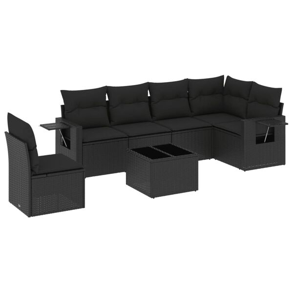 vidaXL 7-delige Loungeset met kussens poly rattan zwart