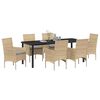 vidaXL Tuin eettafelset met kussen 7 pcs Beige poly rattan