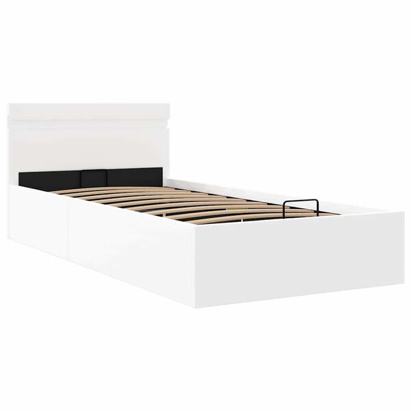 vidaXL Bedframe met opslag hydraulisch LED kunstleer wit 90x200 cm