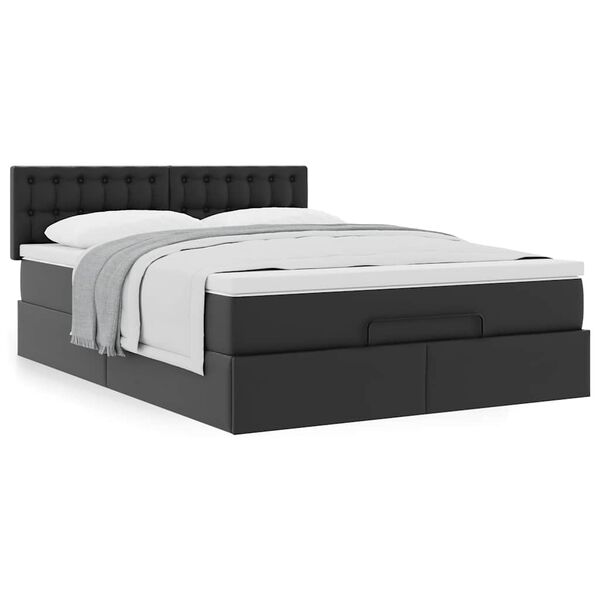 vidaXL Ottoman bed met matras 140x190cm kunstleer zwart