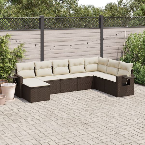 vidaXL 8-delige Loungeset met kussens poly rattan bruin