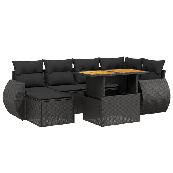 vidaXL 7-delige Loungeset met kussens poly rattan zwart
