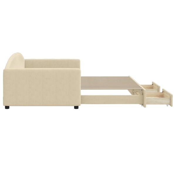 vidaXL Slaapbank met onderschuifbed en lades 100x200 cm stof crème