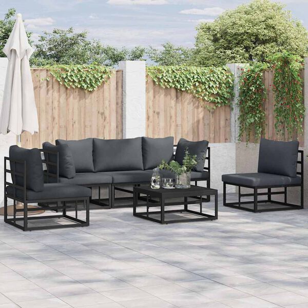vidaXL Tuin Sofa Set met kussen 6 pcs Zwart Aluminium