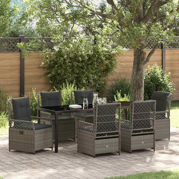 vidaXL Tuin eettafelset 7 pcs Grijs poly rattan