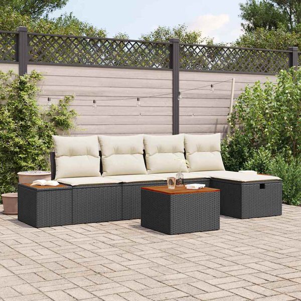 vidaXL Tuin Sofa Set met kussen 6 pcs Zwart Poly riet