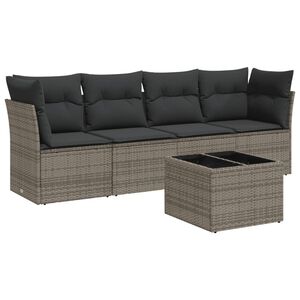 vidaXL 5-delige Loungeset met kussens poly rattan grijs