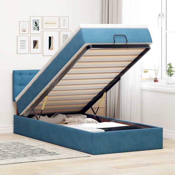 vidaXL Ottoman bed met matras 100x200 cm fluweel donkerblauw
