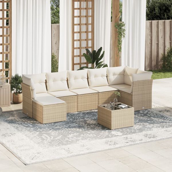 vidaXL 8-delige Loungeset met kussens poly rattan beige