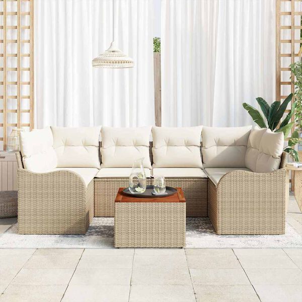 vidaXL Tuinbankenset met kussen 7 pcs Beige poly rattan