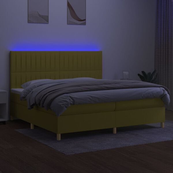 vidaXL Boxspring met matras en LED stof groen 200x200 cm
