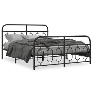 vidaXL Bedframe met hoofd- en voeteneinde metaal zwart 135x190 cm