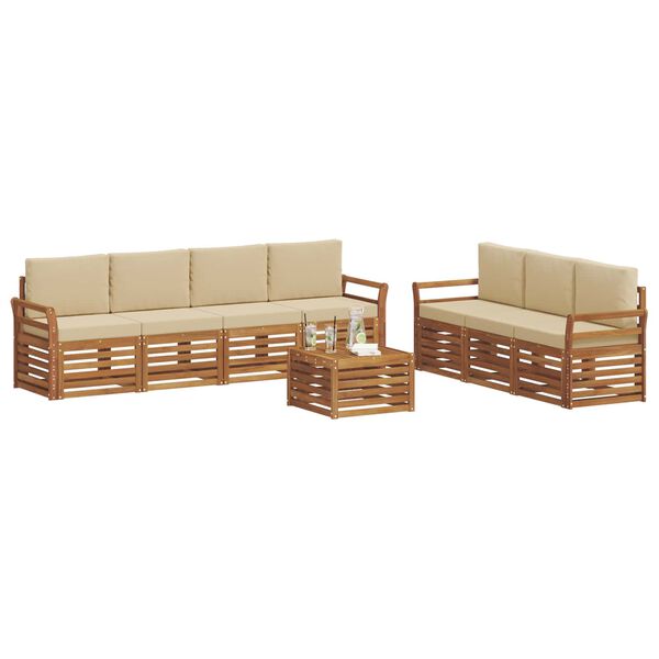 vidaXL Sofa-Sets 8 pcs Natuurlijk en Beige Massief Acaciahout