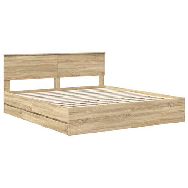 vidaXL Bedframe met lade Sonoma Eiken 200 x 200 cm Ingenieurshout