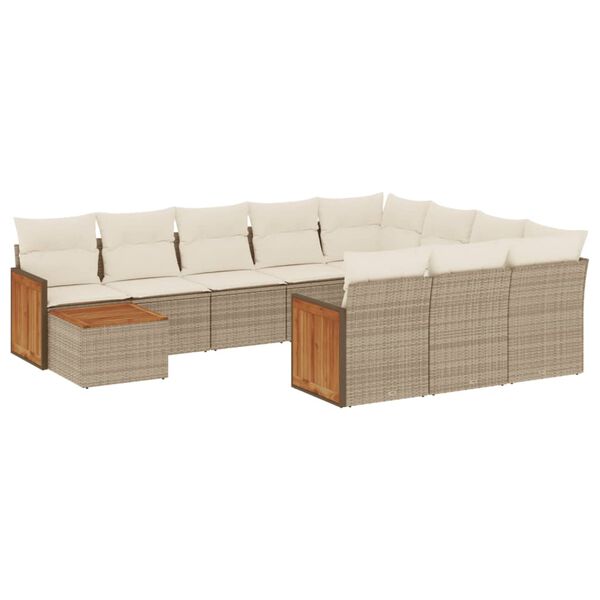 vidaXL 11-delige Tuinset met kussens poly rattan beige
