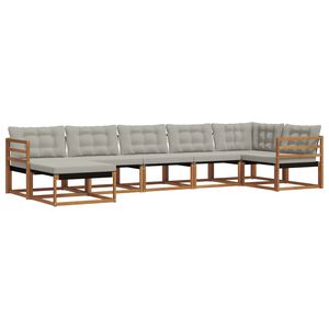 vidaXL Buiten bankenset met kussen 7 pcs Natuurlijk en Lichtgrijs