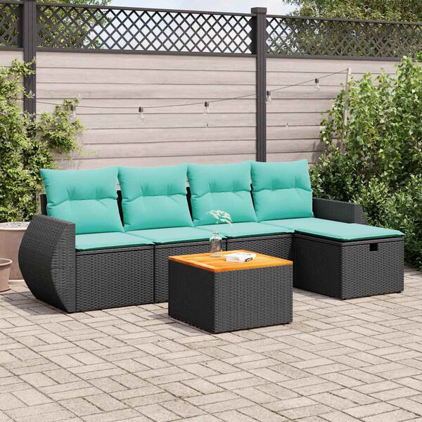 vidaXL 6-delige Loungeset met kussens poly rattan zwart