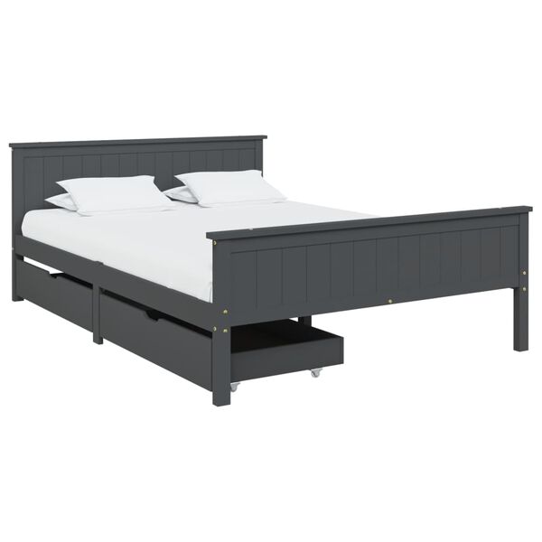 vidaXL Bedframe met 2 lades massief grenenhout donkergrijs 140x200 cm